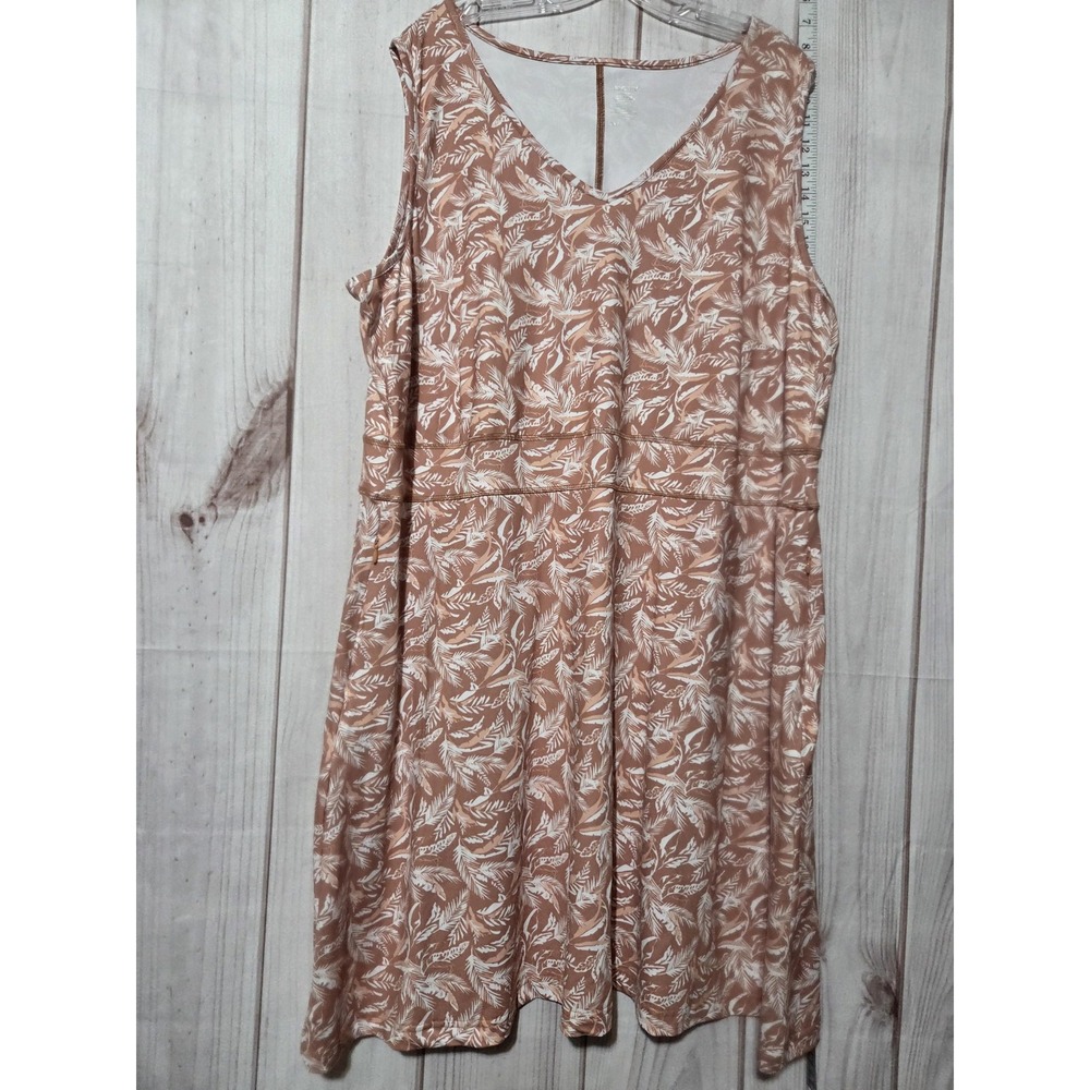 Jockey Dress Womens 2X Brown White Sleeveless Zip Pocket Leaf Print Stretch